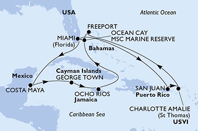 USA, Mexiko, Cayman Islands, Jamaica, Bahamas, Puerto Rico, Virgin Islands (U.S.)