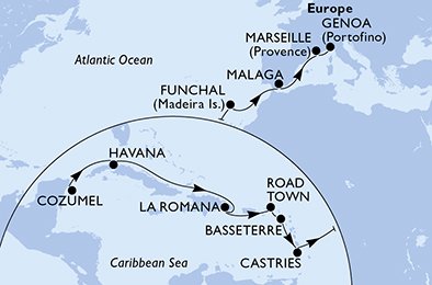 Mexiko, Kuba, Dominikanska Republiken, Virgin Islands (British), S:t Kitts och Nevis, S:t Lucia, Portugal, Spanien, Frankrike, Italien