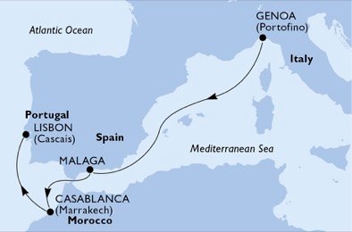 Italien, Spanien, Marocko, Portugal