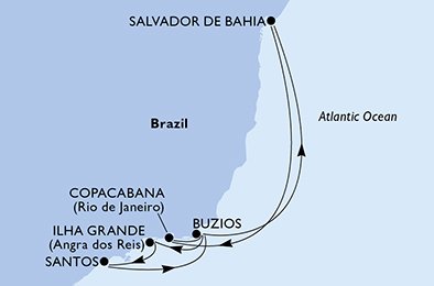 Salvador, Copacabana, Buzios, Ilha Grande, Santos, Buzios, Salvador