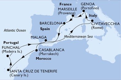 Italien, Frankrike, Spanien, Marocko, Portugal