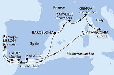 Italien, Frankrike, Spanien, Gibraltar, Portugal