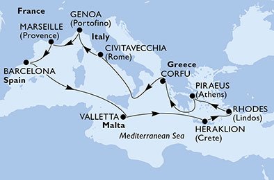Frankrike, Spanien, Malta, Grekland, Italien
