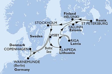 Tyskland, Sverige, Litauen, Lettland, Estland, Ryssland, Finland, Danmark