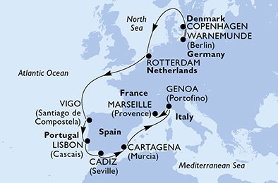 Danmark, Tyskland, Holland, Spanien, Portugal, Italien, Frankrike