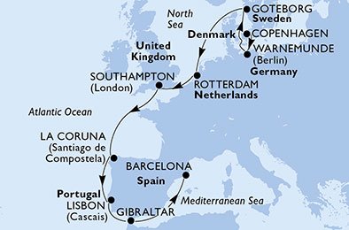 Danmark, Tyskland, Sverige, Holland, England, Spanien, Portugal, Gibraltar