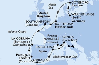 Tyskland, Sverige, Holland, England, Spanien, Portugal, Gibraltar, Italien, Frankrike
