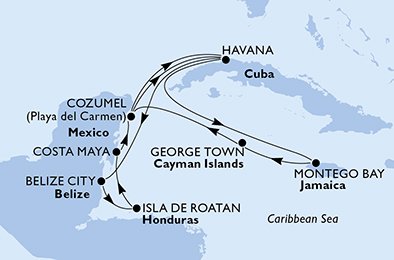 Kuba, Belize, Honduras, Mexiko, Jamaica, Cayman Islands