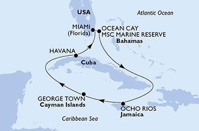 USA, Bahamas, Jamaica, Cayman Islands, Kuba
