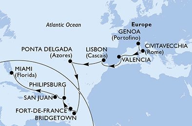 Italien, Spanien, Portugal, Barbados, Martinique, Nederländska Antillerna, Puerto Rico, USA