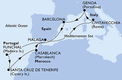 Italien, Spanien, Portugal, Marocko