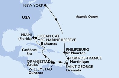 USA, Nederländska Antillerna, Martinique, Grenada, Aruba, Bahamas