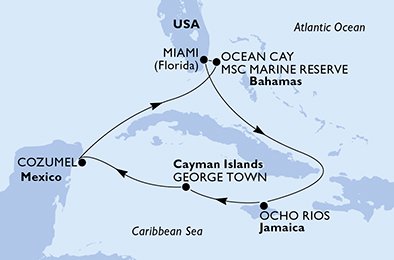 USA, Jamaica, Cayman Islands, Mexiko, Bahamas