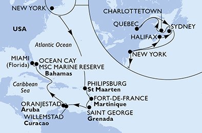 USA, Kanada, Nederländska Antillerna, Martinique, Grenada, Aruba, Bahamas