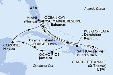 USA, Jamaica, Cayman Islands, Mexiko, Bahamas, Puerto Rico, Virgin Islands (U.S.), Dominikanska Republiken