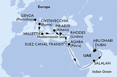 Italien, Malta, Grekland, Egypten, Jordien, Oman, Förenade Arabemiraten
