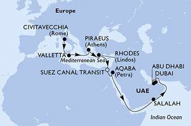 Italien, Malta, Grekland, Egypten, Jordien, Oman, Förenade Arabemiraten