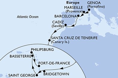 Italien, Frankrike, Spanien, Barbados, Grenada, S:t Kitts och Nevis, Nederländska Antillerna, Martinique