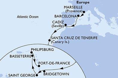 Frankrike, Spanien, Barbados, Grenada, S:t Kitts och Nevis, Nederländska Antillerna, Martinique