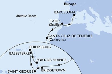 Spanien, Barbados, Grenada, S:t Kitts och Nevis, Nederländska Antillerna, Martinique