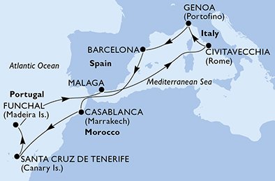 Italien, Spanien, Marocko, Portugal