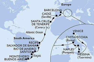 Italien, Spanien, Brasilien, Uruguay, Argentina