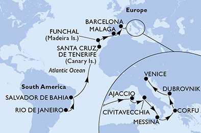 Brasilien, Spanien, Portugal, Frankrike, Italien, Grekland, Kroatien