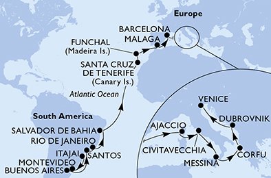 Brasilien, Uruguay, Argentina, Spanien, Portugal, Frankrike, Italien, Grekland, Kroatien