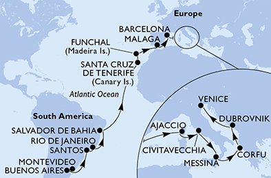 Uruguay, Argentina, Brasilien, Spanien, Portugal, Frankrike, Italien, Grekland, Kroatien