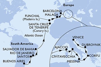 Argentina, Brasilien, Spanien, Portugal, Frankrike, Italien, Grekland, Kroatien