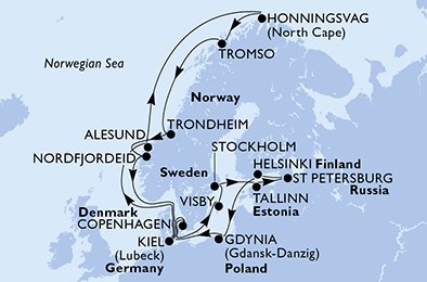 Tyskland, Norge, Danmark, Sverige, Estland, Ryssland, Finland, Polen
