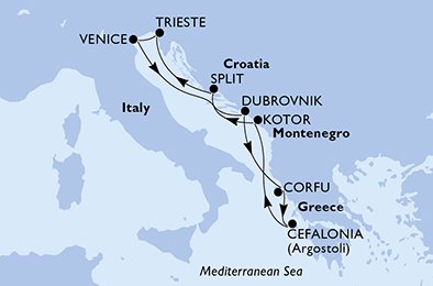 Italien, Kroatien, Grekland, Montenegro