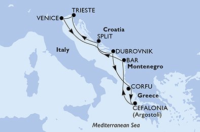 Italien, Kroatien, Grekland, Montenegro