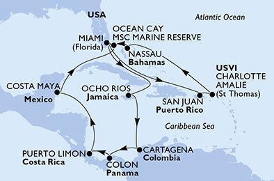 USA, Puerto Rico, Virgin Islands (U.S.), Bahamas, Jamaica, Colombia, Panama, Costa Rica, Mexiko